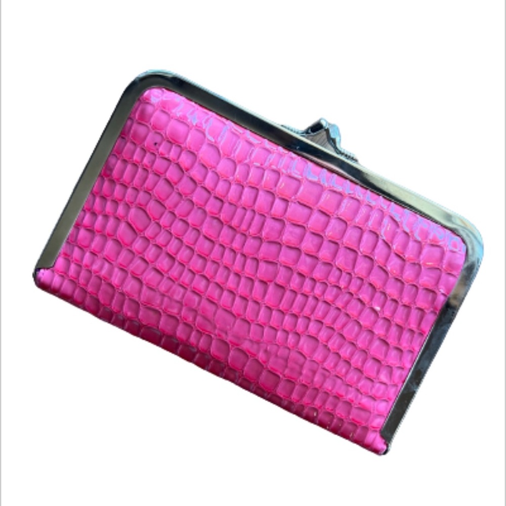 Pink, Faux Crocodile Clutch Wallet